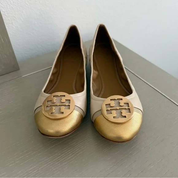 Tory Burch Minnie Cap Toe Ballet Flats - Cream/Gold